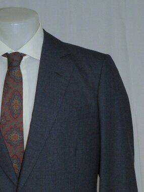 Henry Poole Savile Row Bespoke VTG Blue Hopsack Two Button Suit 40R